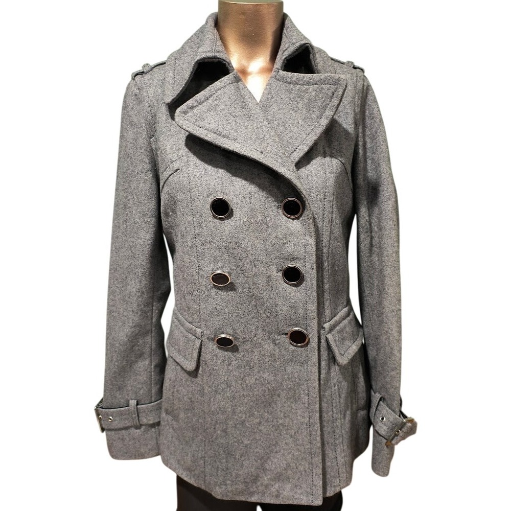 EXPRESS Women's Grey Double Breasted Wool Blend Pea‎ Coat Size S
